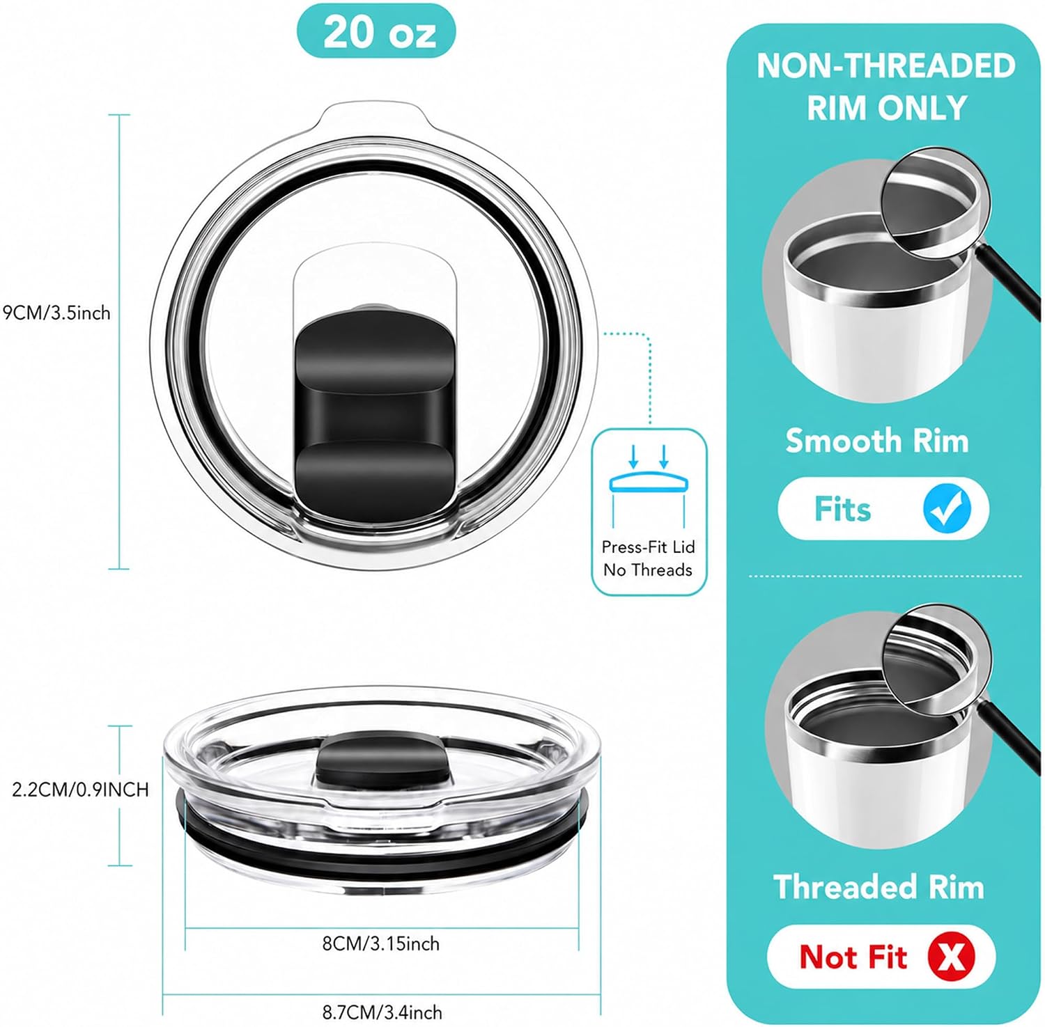 Detalle de SOONSURE SS1225 20 oz Tumbler Replacement Lids, 6-Pack with Magnetic Slider