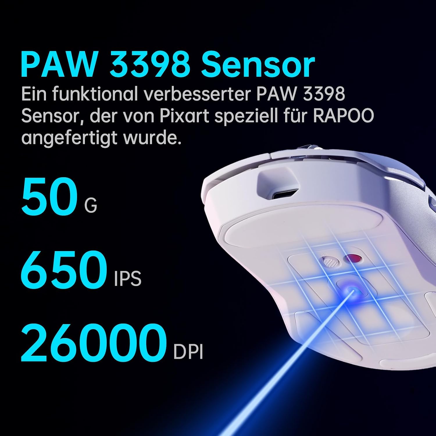 Detalle de Rapoo VT9Pro Kabellose Gaming-Maus mit PAW 3398 Sensor