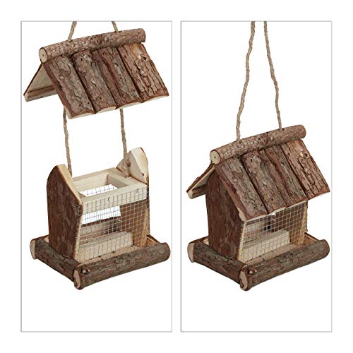 Detalle 2 de Relaxdays Comedero para aves de corteza 17×15×12 cm 🐦