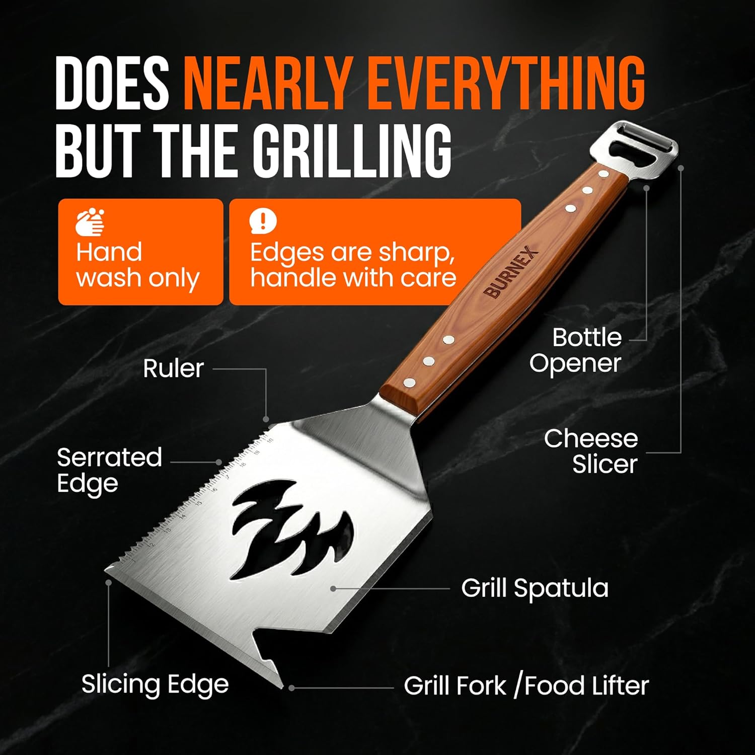 Thumbnail 1 de Burnex Ultimate 9 in 1 Multifunction Spatula Tool (stainless steel BBQ spatula with grill scraper)
