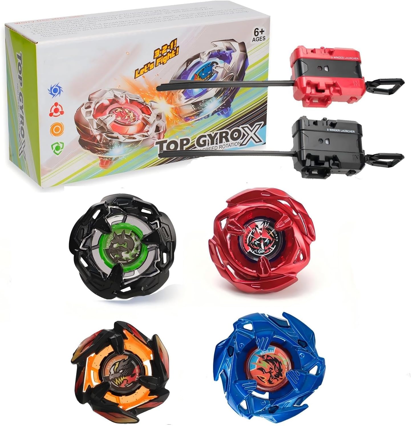 Thumbnail 6 de DEZAWRTY Gyro X Battle Set: 6 high-speed spinning tops and 2 X launchers starter pack