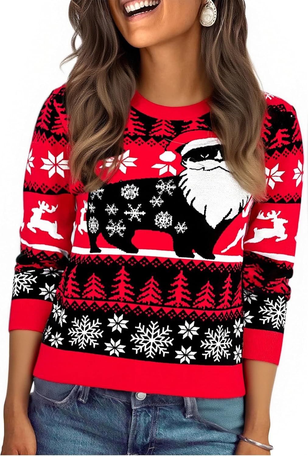 Thumbnail 6 de Litherday Pull de Noël Femme Imprimé Chat et Flocons — Pull d’hiver chaud manches longues