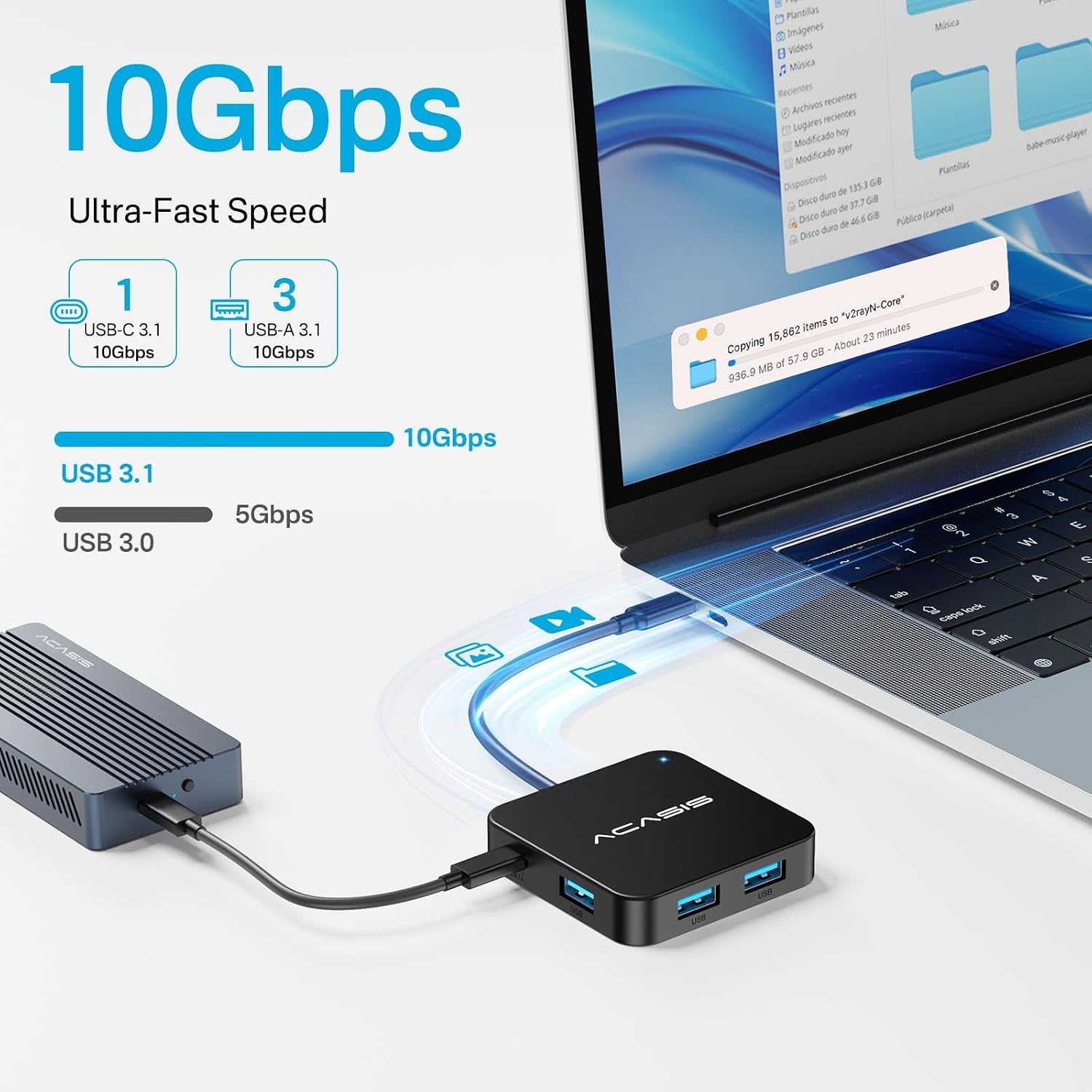 Detalle 2 de ACASIS AC-HC31-A 6-in-1 USB-C Hub with 10Gbps, 4K 60Hz HDMI and 100W PD