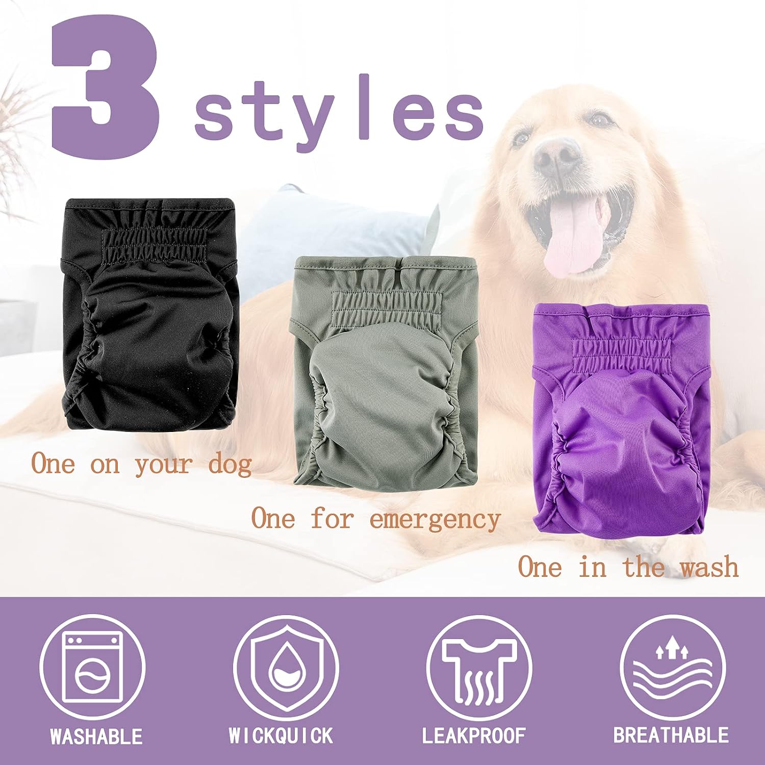 Thumbnail 4 de COMSLE Dog Nappies Female Small 3 Pack – reusable dog period heat pants with adjustable fit