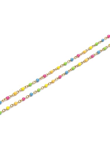 Detalle de SINGULARU Tobillera Mujer Doble Dots Neon Enamel Acero Baño Oro
