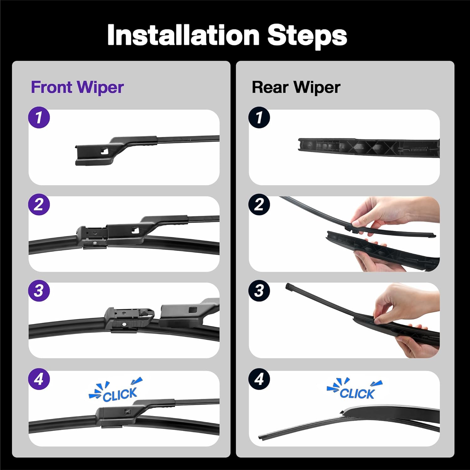 Thumbnail 3 de JARHOT 26" + 20" Windshield Wipers for BMW X5 (2019–2025) + 14" Rear, Factory-Quality Hook Wipers — Pack of 3