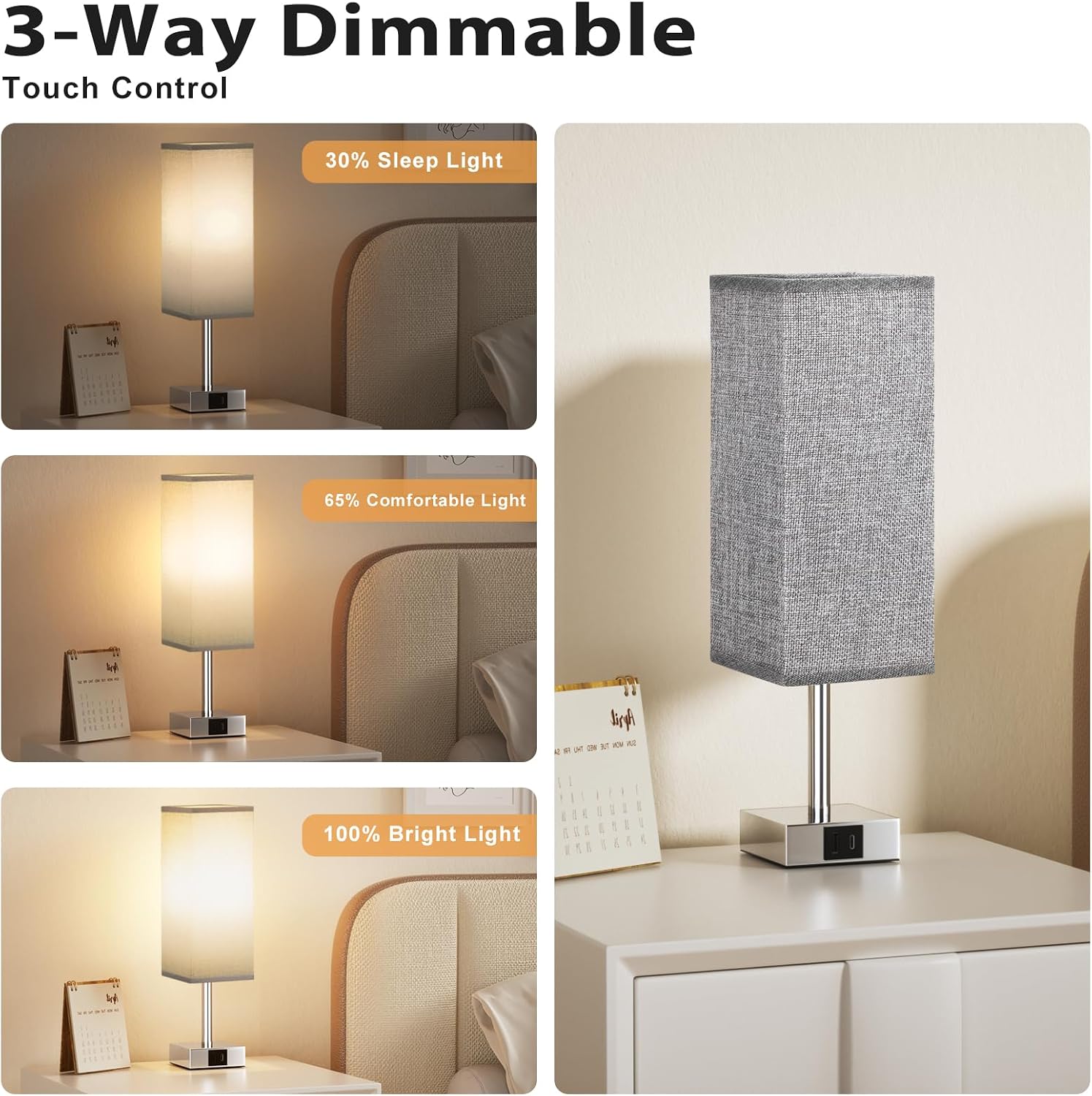 Detalle 2 de Aooshine Touch Bedside Lamps Set of 2