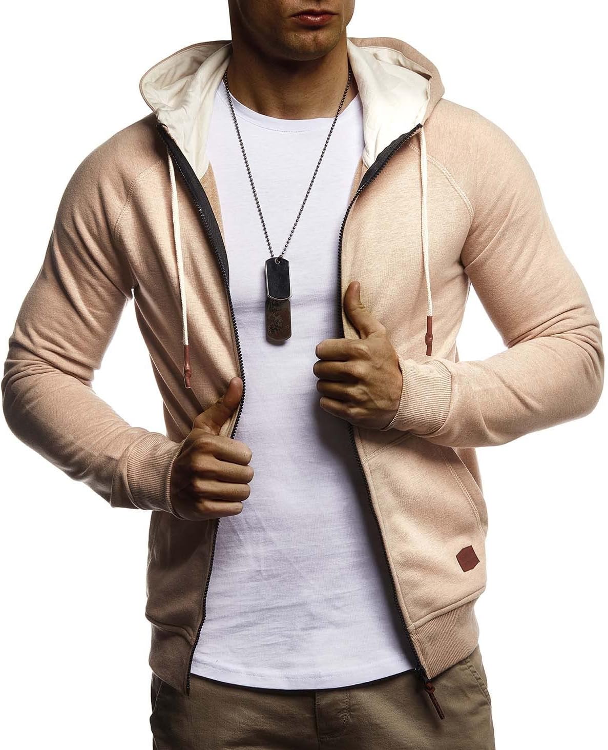 Detalle de Leif Nelson LN8124 Veste de survêtement à capuche pour homme — coupe ajustée, coton, noir