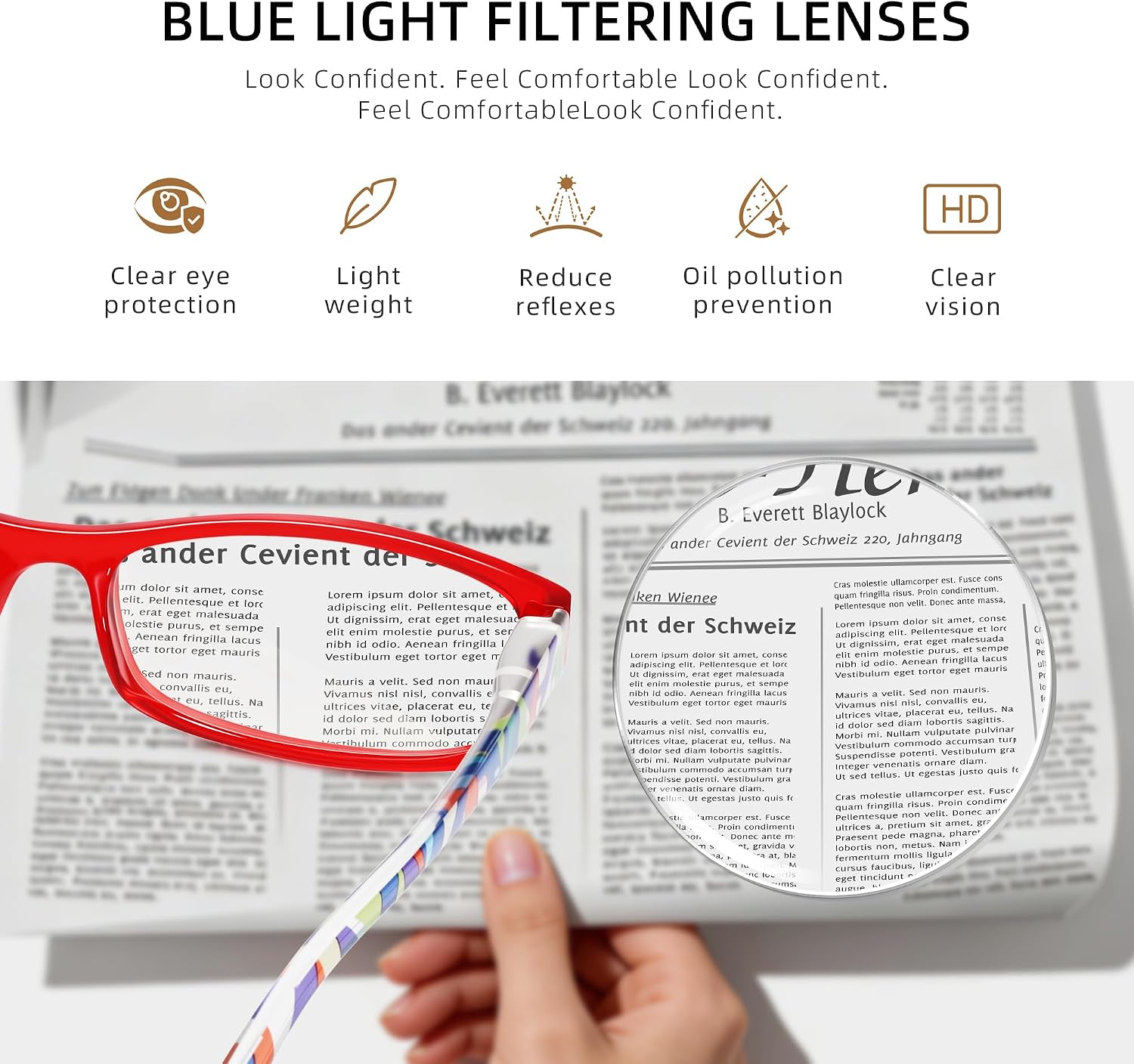 Detalle de kunchu 5Pack Reading Glasses for Women — Blue Light Blocking, Spring Hinge, Anti-Glare UV Readers