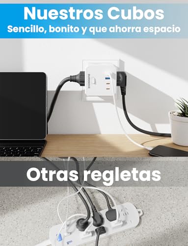 Thumbnail 5 de BURNNOVE Cubo Enchufe 8 en 1: cubo enchufe de pared con 4 tomas CA, 2 USB y USB-C