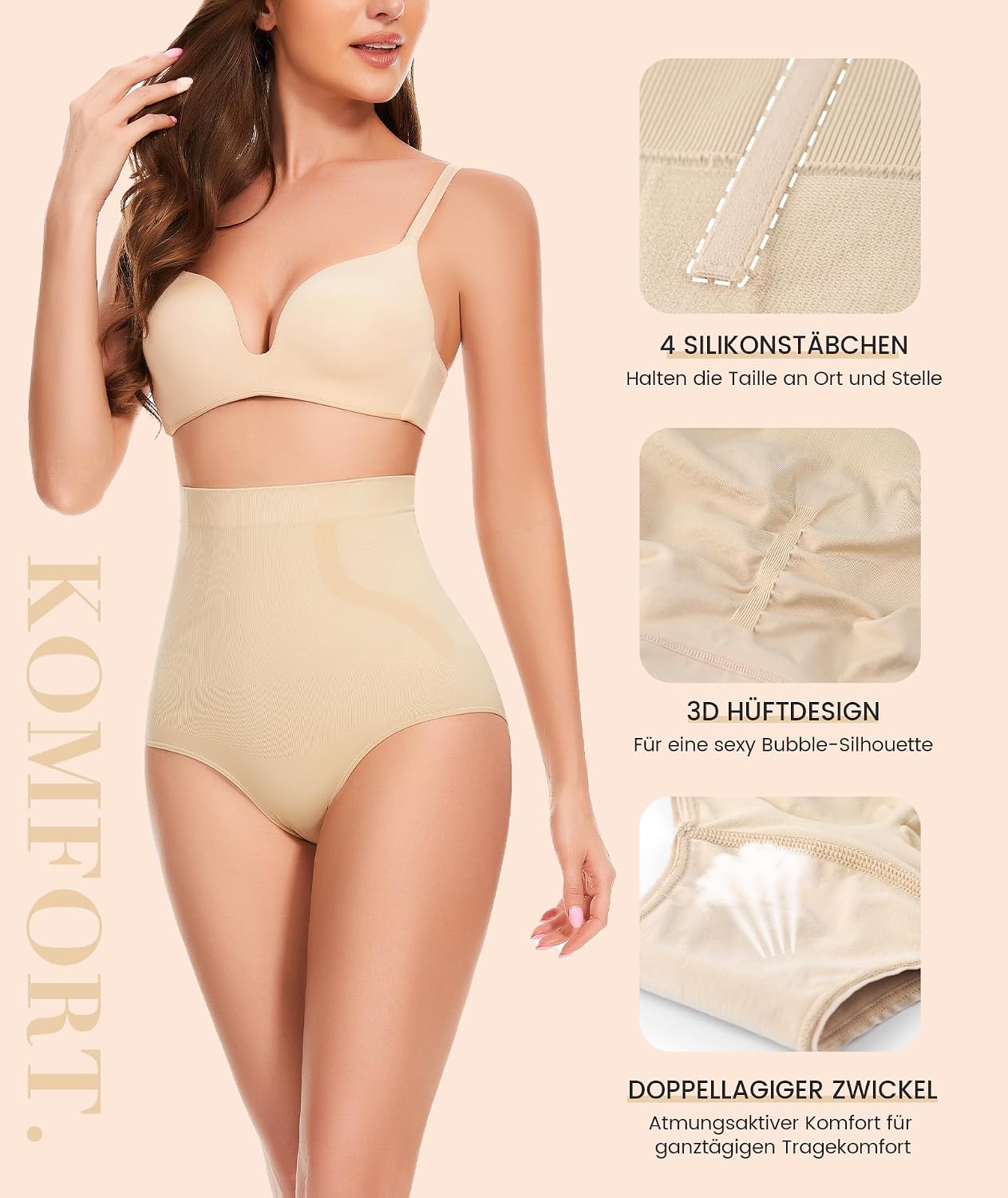 Detalle de SIMIYA Shapewear Damen Bauchweg Unterhose – Figurformende Miederhose mit 4 Stäben