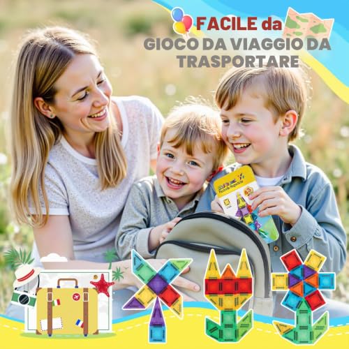 Detalle de iKidiki Regalo bambini: 43 pezzi magnetici per costruzioni 3–6 anni, scatola metallica per viaggio