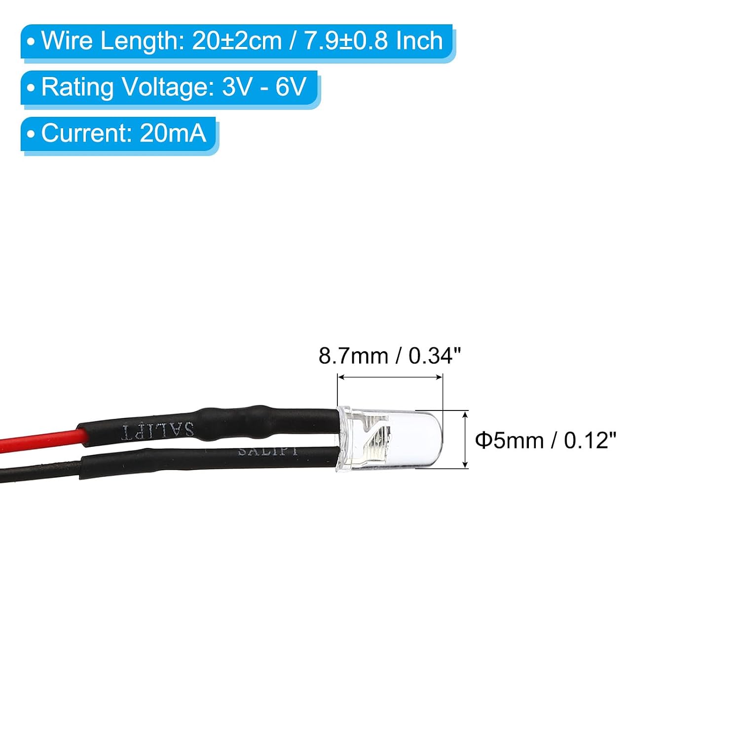 Thumbnail 1 de PATIKIL 3V-6V 5mm LED Light Emitting Diodes, 24 Pack – Pre-Wired Warm White for DIY Projects