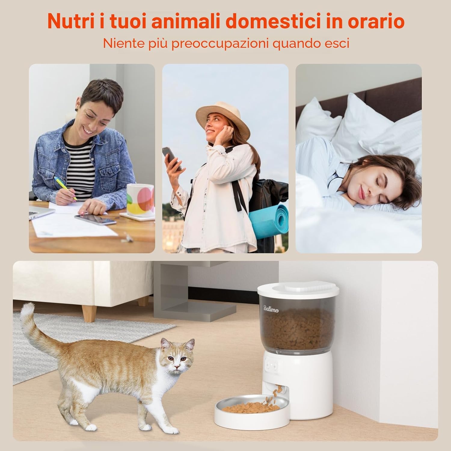 Thumbnail 6 de Balimo Distributore Automatico Cibo Gatti: controllo WiFi, fino a 10 pasti al giorno, brocca in acciaio e design anti-ingresso