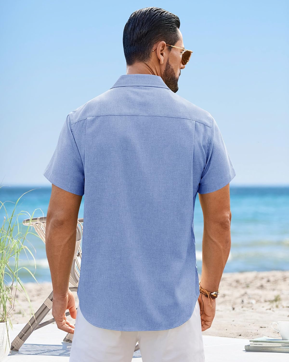Detalle de Demeanor Linen Mens Short Sleeve Shirt – Lightweight, Breathable Linen Blend for Summer