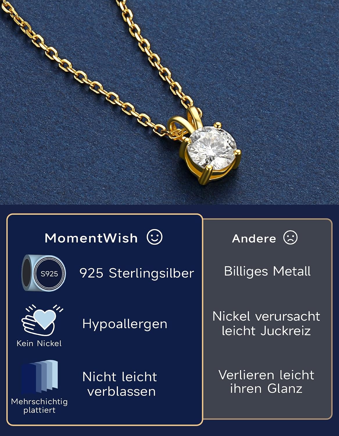 Detalle de MomentWish Moissanite Halskette 0,5 Karat