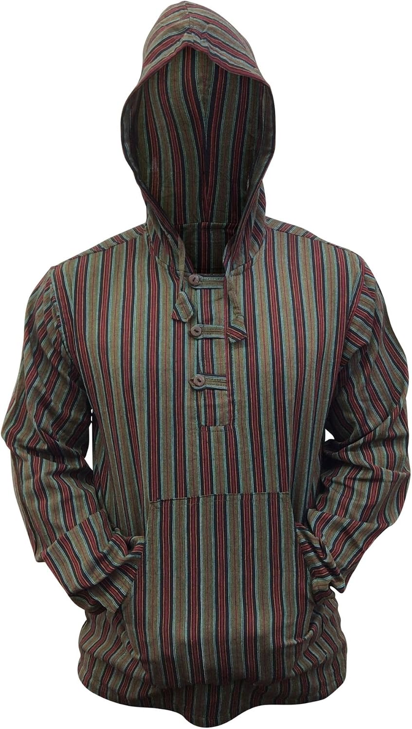 Detalle de Shopoholic Fashion Mehrfarbig dharke Streifen Opa Kapuzenpulli Hemd – Leichter Kapuzenpullover, lockerer Look