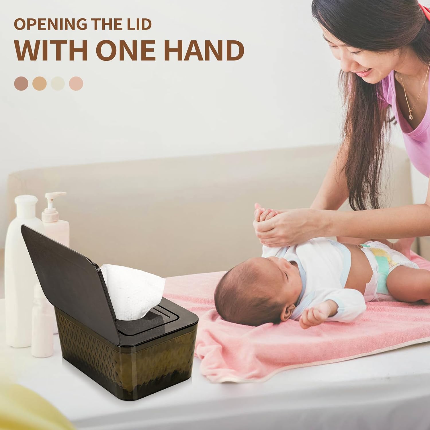 Detalle de Whiidoom Wipes Dispenser, Brown One-Handed Holder with Sealed Lid
