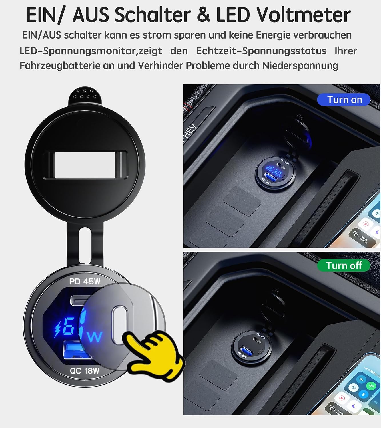 Detalle 2 de 45W PD USB Steckdose 12V wasserdicht