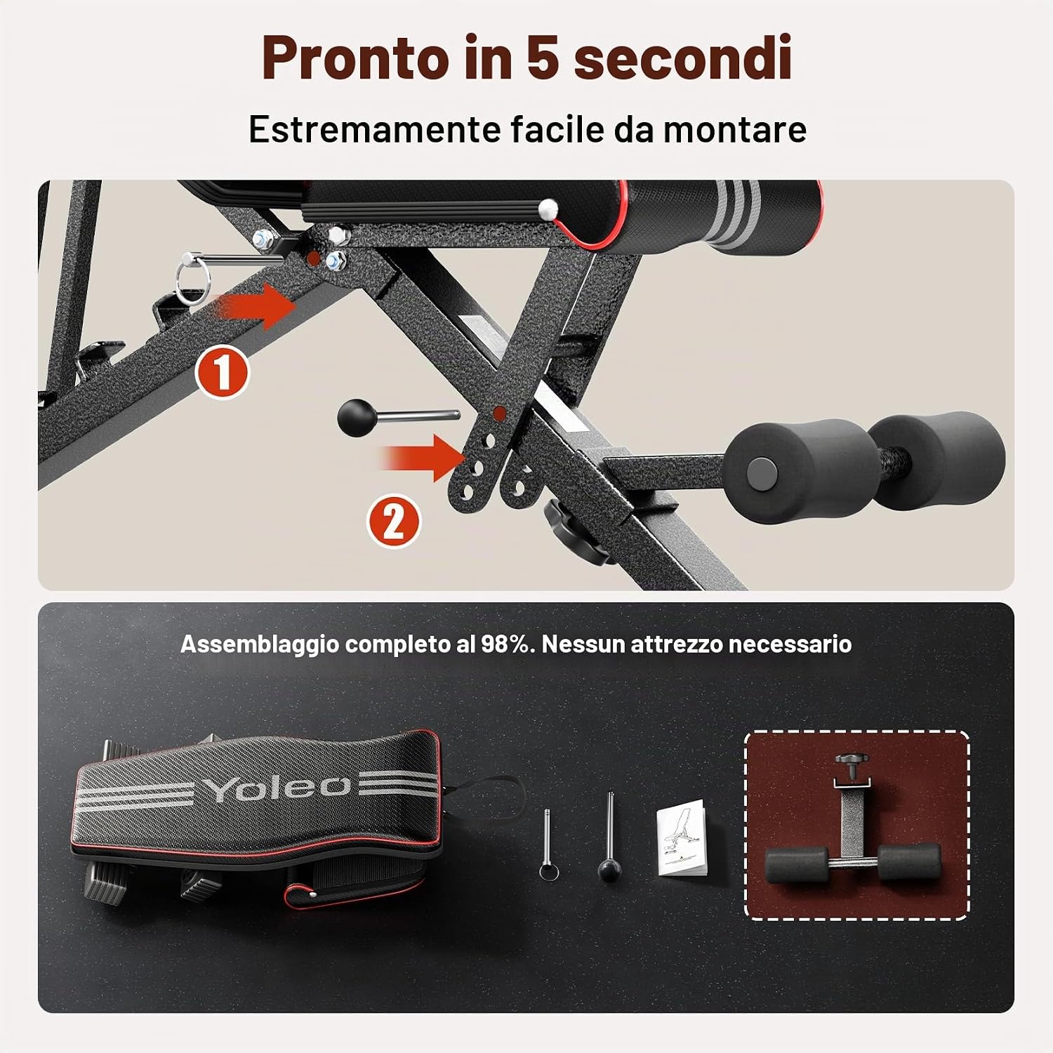 Detalle 2 de YOLEO Panca pieghevole multifunzione 300 kg 🏋