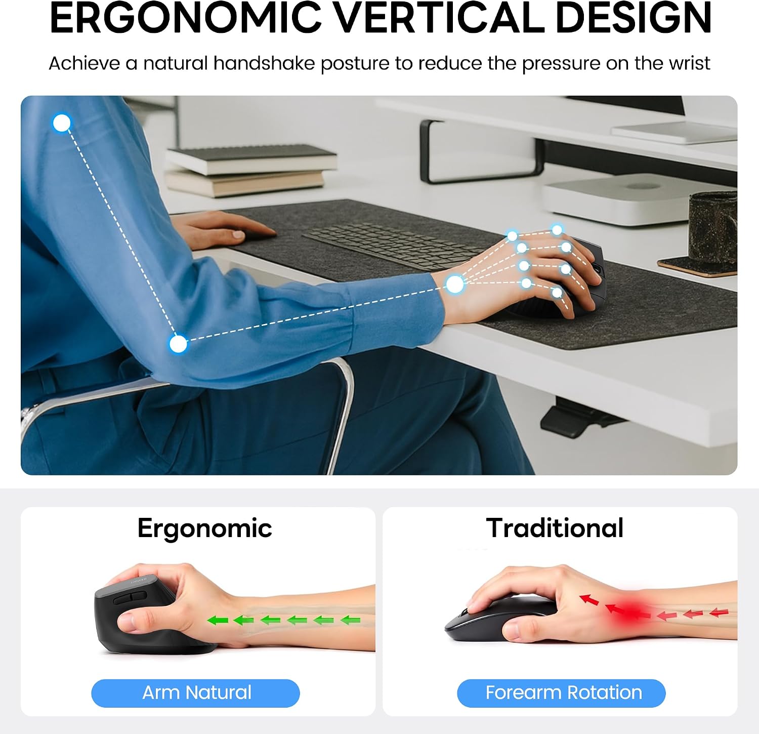 Detalle de Uineer Ergonomic Vertical Wireless Mouse 4 DPI 🖱