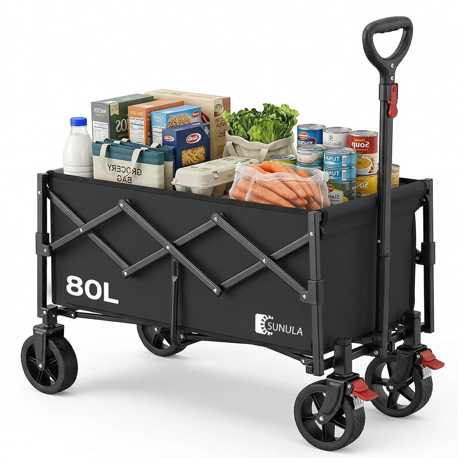 SUNULA Carrello pieghevole piccolo 80L da 100 kg con freni, 5,8 kg, nero