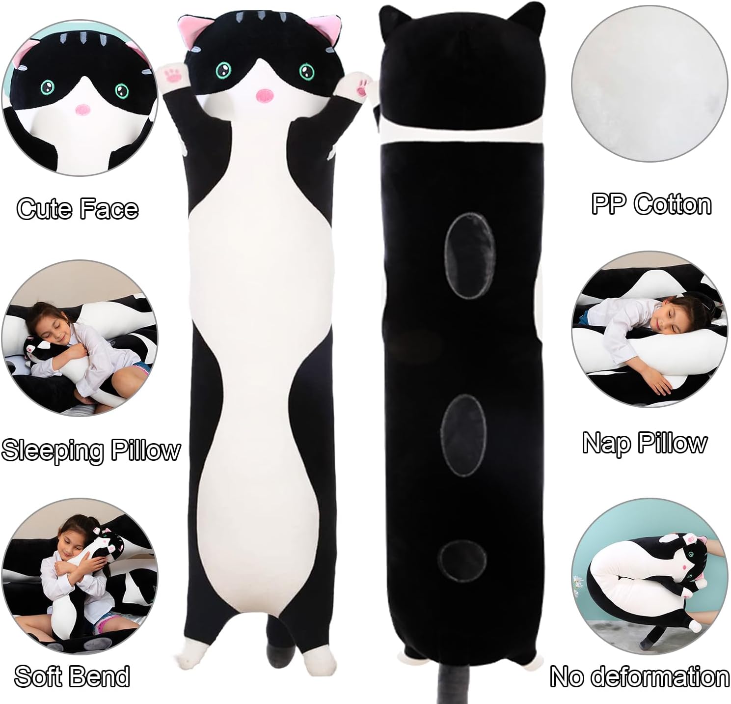 Detalle de Giant Cat Pillow Plush: 90cm Long Hugging Cat Body Pillow for Cozy Comfort