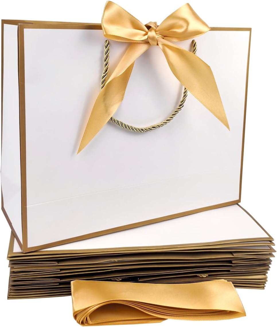 Thumbnail 5 de TKSBAG 12PCS Medium Gift Bags with Handles (White & Rose Gold)