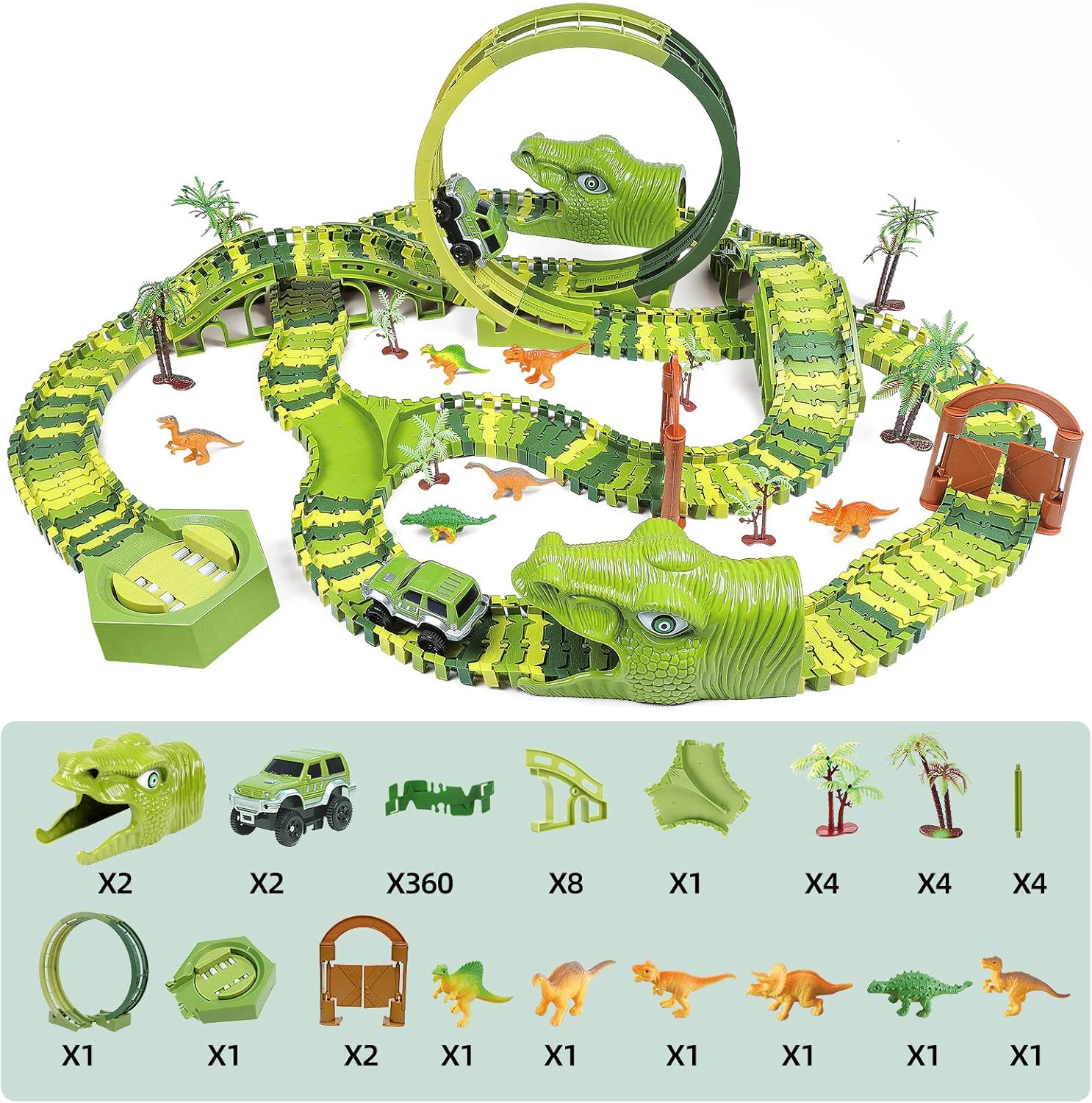 Thumbnail 5 de burgkidz Dinosaurier Rennstrecken Spielset – 360-Grad Looping, 387 Teile, inklusive 2 Rennwagen