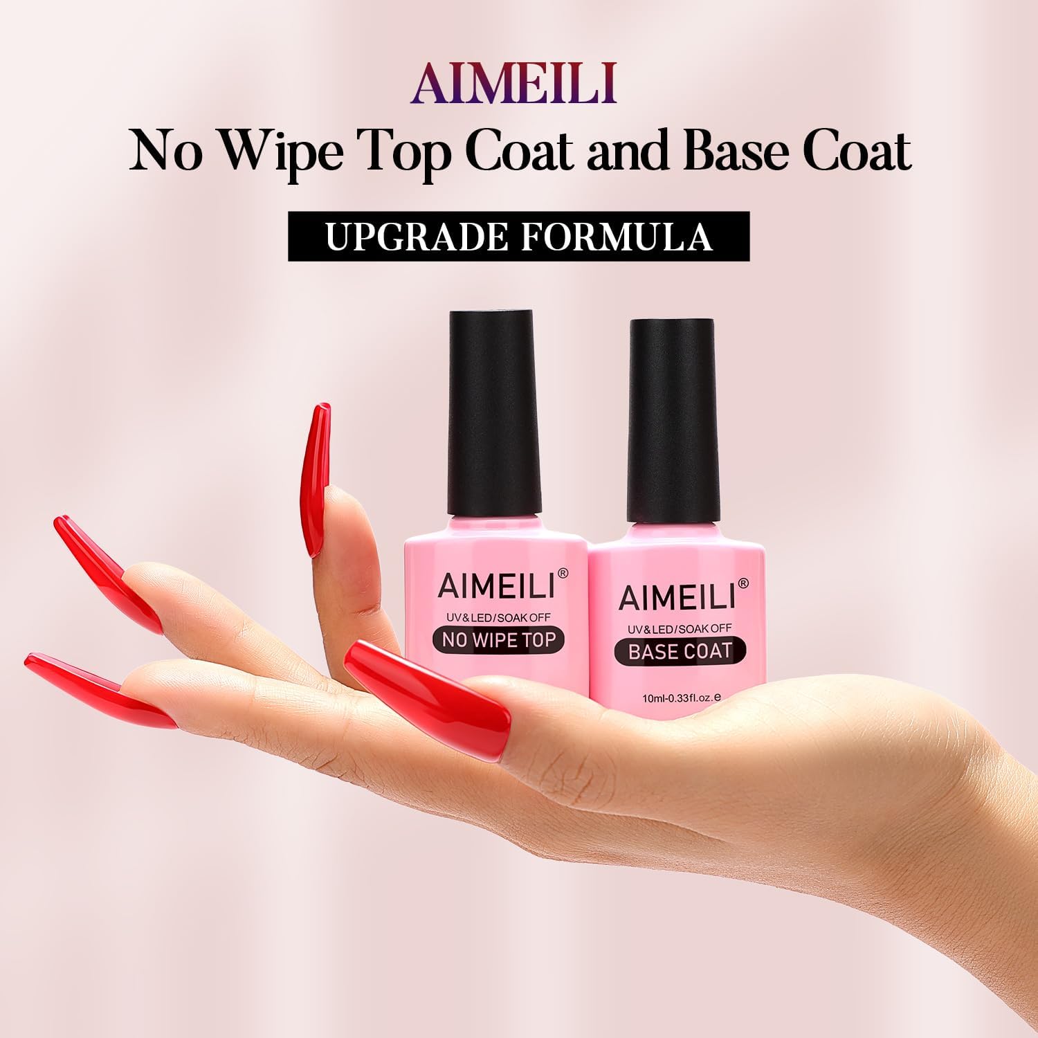 Thumbnail 1 de AIMEILI No Wipe Top Coat & Base Coat semi-permanents – vernis gel UV/LED à brillance miroir (kit 2x10 ml)