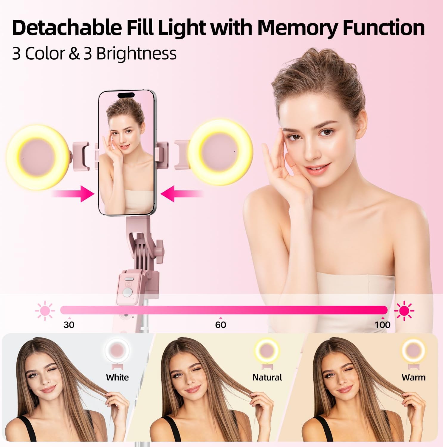 Detalle de yAyusi C20 Pink Vlogging Kit with 71" Face-Tracking Tripod, Lights & Mic