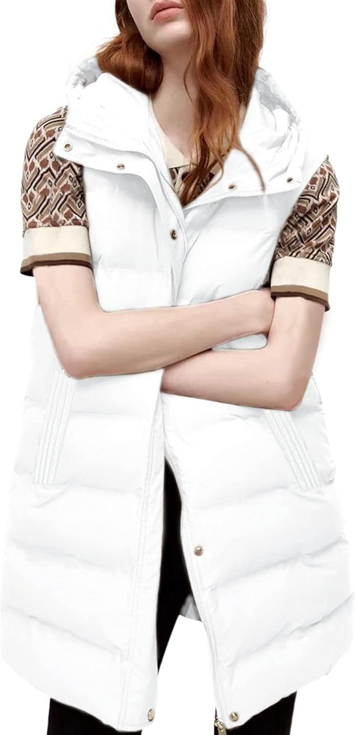 Detalle de Tanming Women's Long Puffer Vest removable hood