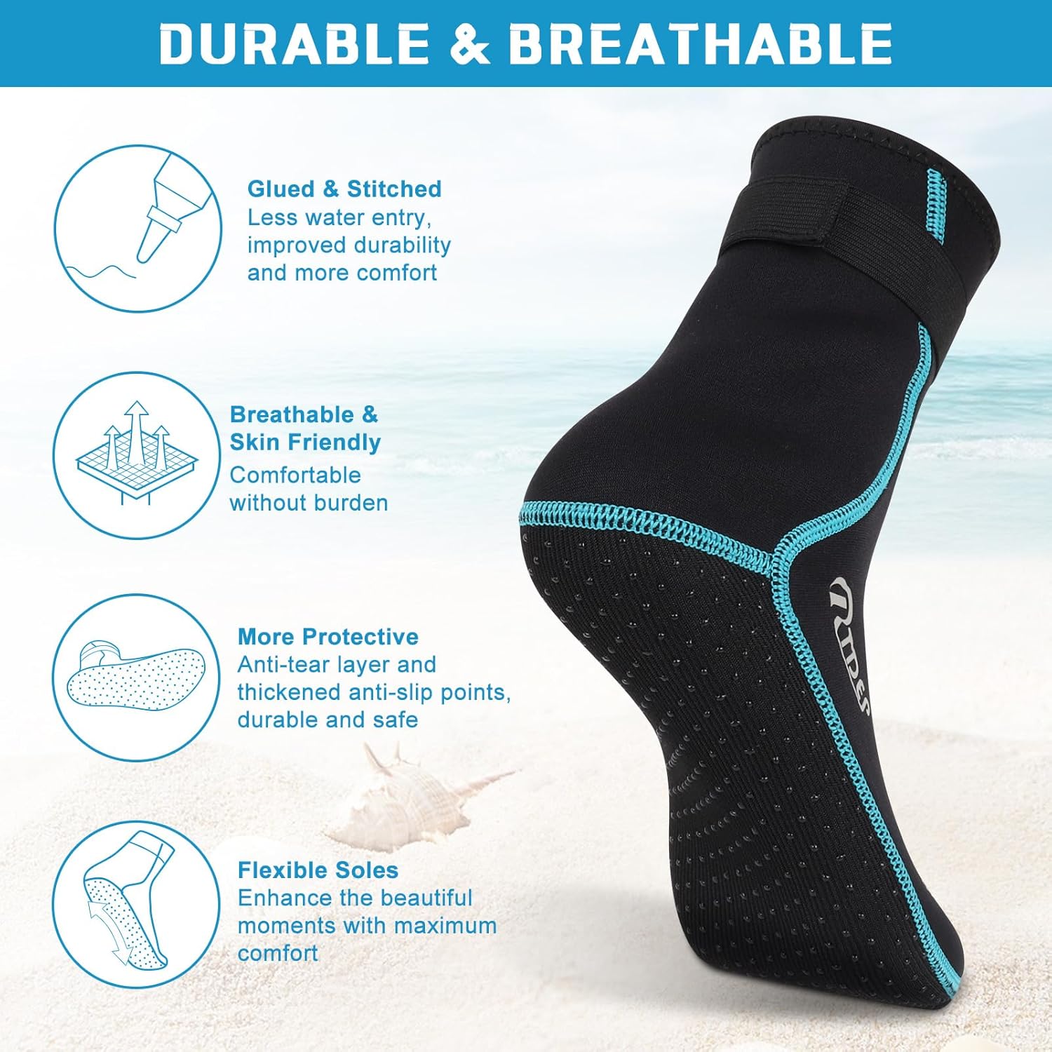 Thumbnail 2 de Rtdep 3mm Neoprene Socks with Anti-Slip Sole – Wetsuit Socks for Diving, Snorkelling and Sailing