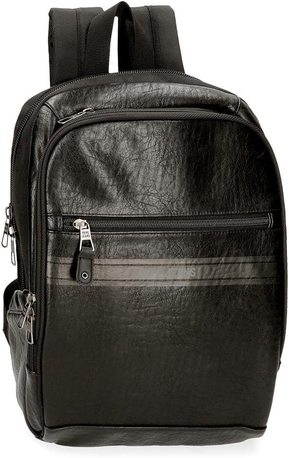 Detalle de Pepe Jeans Horley zaino in poliestere con dettagli in ecopelle, nero/marrone, per portatile fino a 13,3