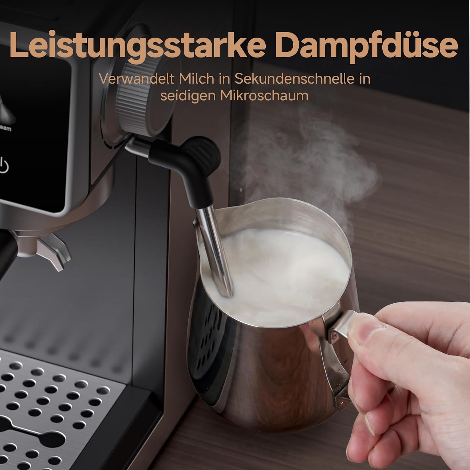 Detalle de AMZCHEF Siebträgermaschine mit Mahlwerk – 20 Bar Espresso-Power für Zuhause
