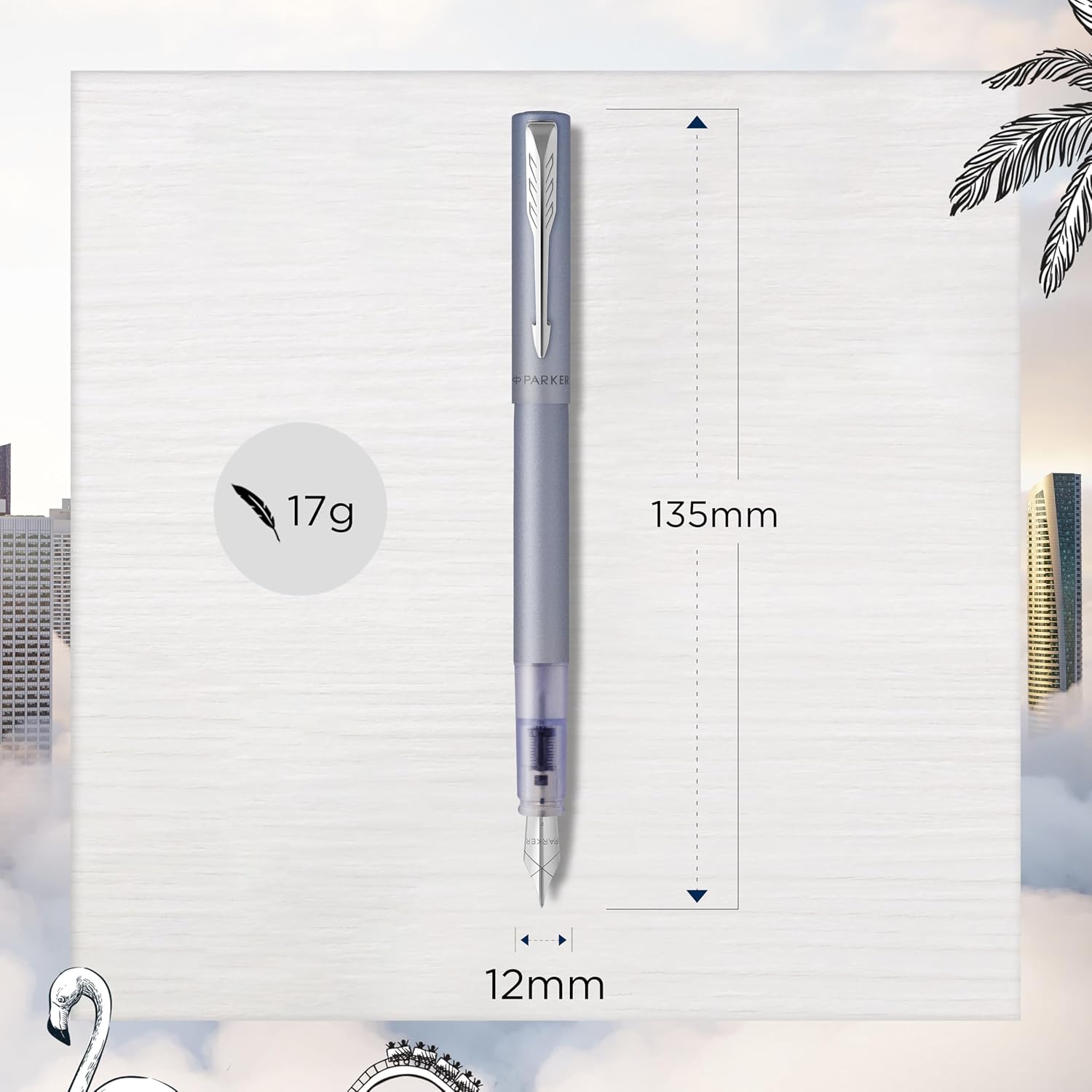 Detalle de Parker Vector XL Fountain Pen with Metallic Silver-Blue Lacquer