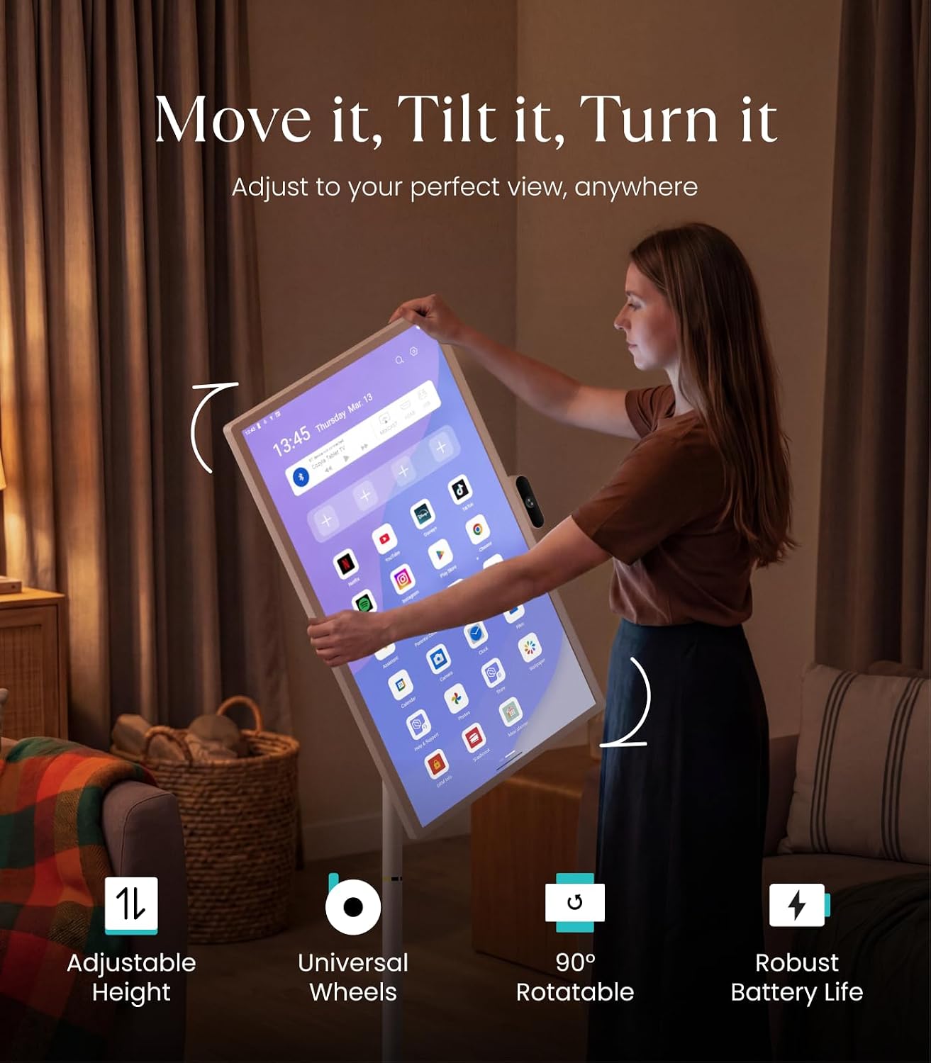 Thumbnail 4 de Cozyla 32-inch Tablet TV on Wheels: Portable Touchscreen TV with Built-in Battery and Rotating Stand