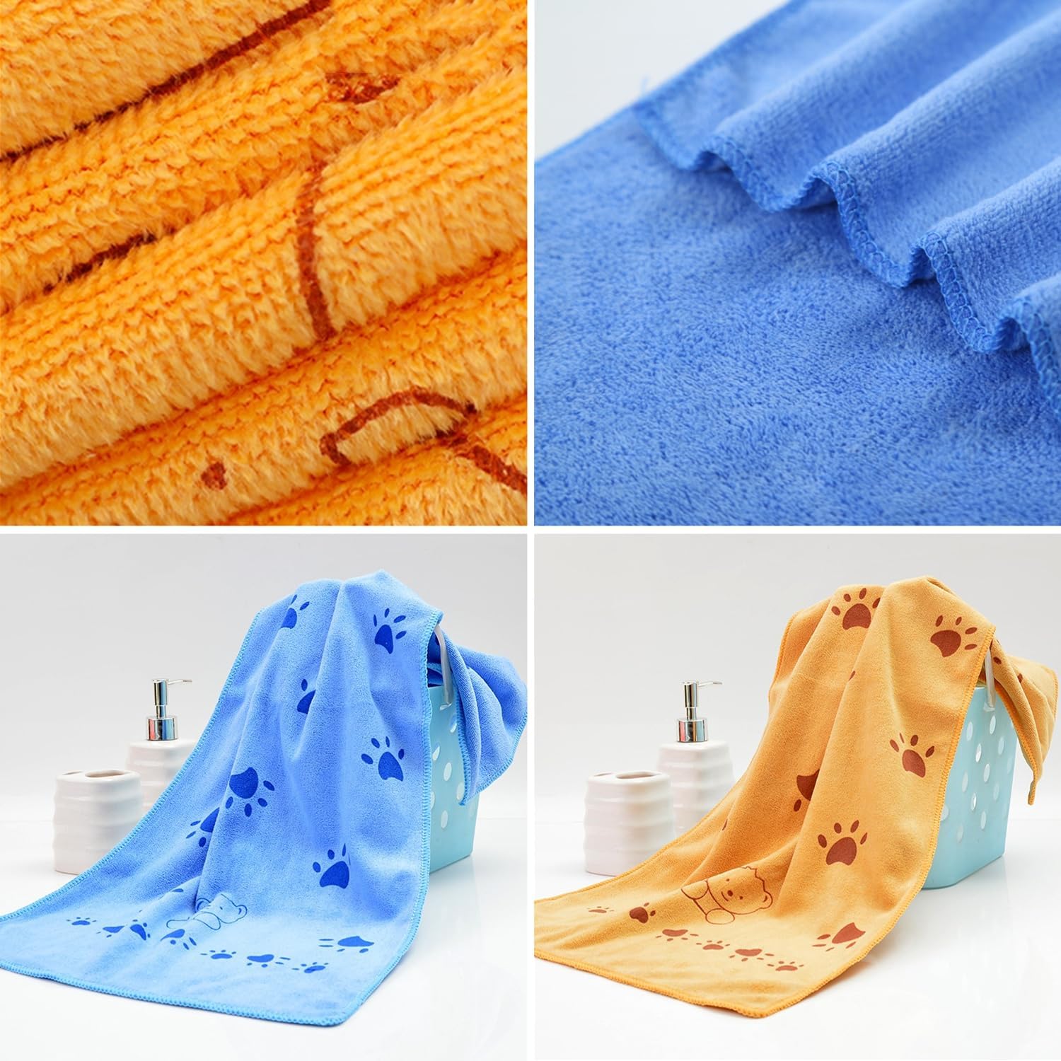 Detalle de bangminda Hundehandtuch (2er-Set) Mikrofasertücher zum Abtrocknen & Pflegen, waschbar – 140 x 71 cm (Gelb und Blau)