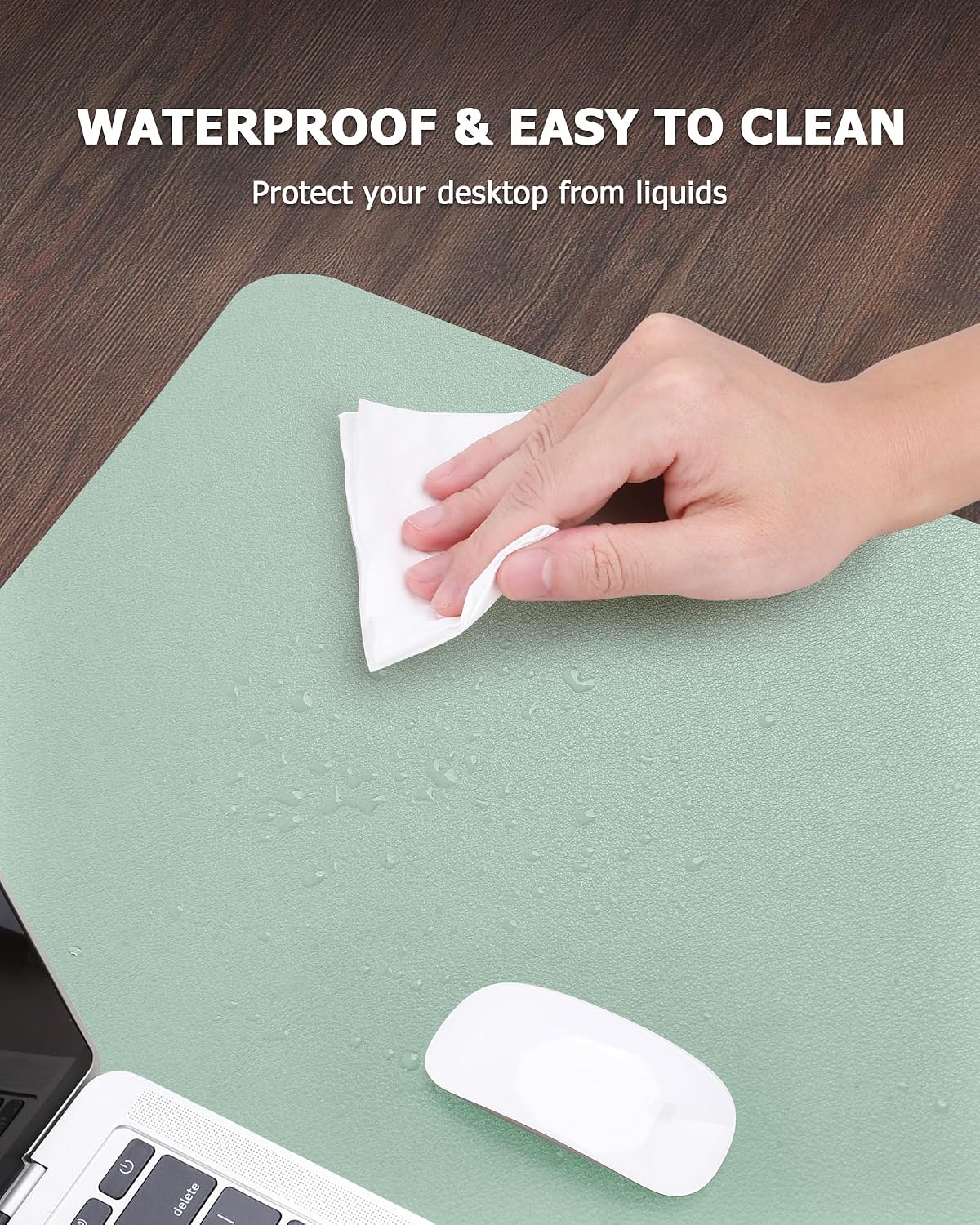 Detalle de MOLMO Non-Slip Desk Mat (Light Green) – Waterproof desk pad, large leather-style mouse mat for office & home, 60 x 35 cm