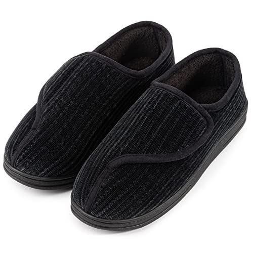 Detalle de LongBay Men's Wide Fit Slippers with Memory Foam – Black, UK 7