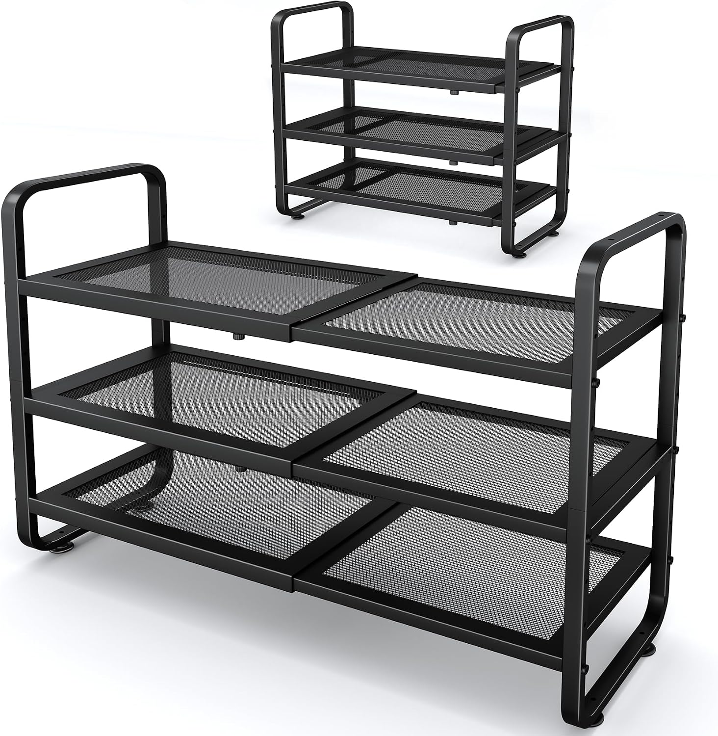 Detalle de SNTD SN-NM-SR-BK-3T-HXJ Expandable Metal Shoe Rack, 3-Tier, Black Mesh