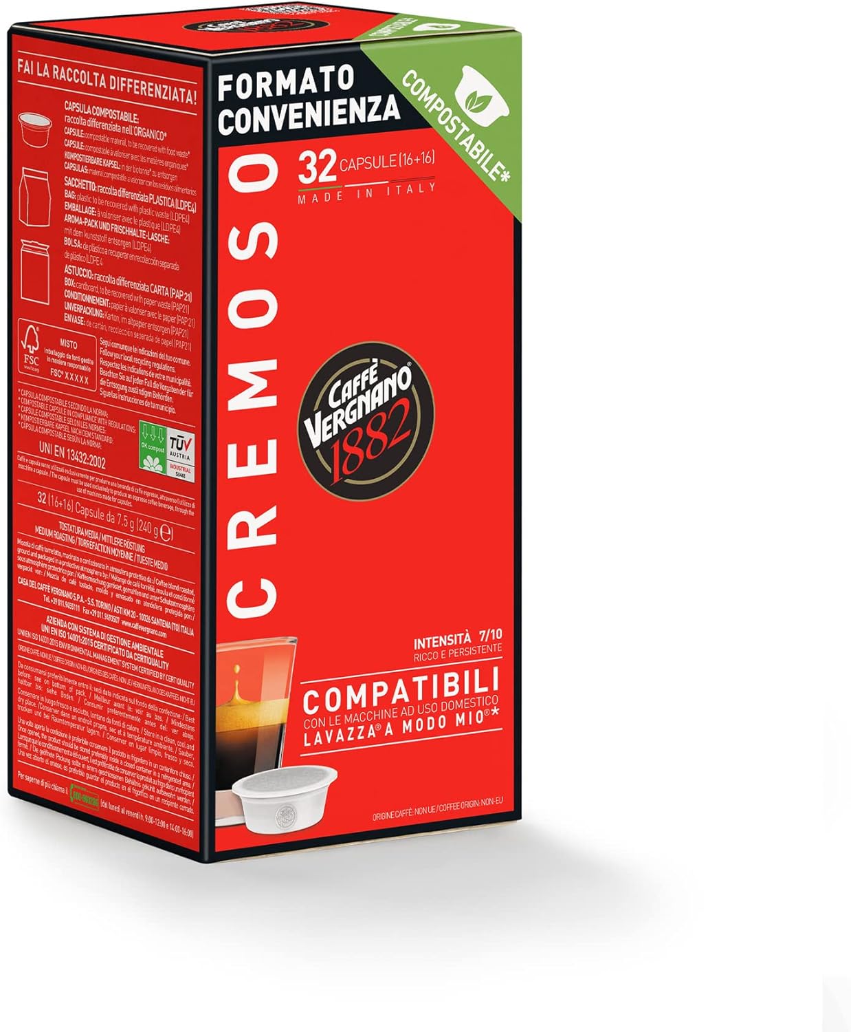 Detalle de Caffè Vergnano 1882 - 128 Capsule compatibili Lavazza A Modo Mio, cremose e compostabili