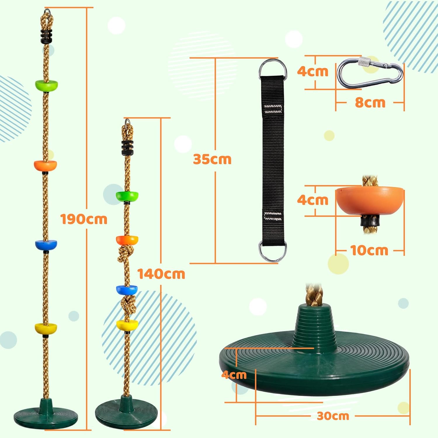 Detalle de Vdealen Balançoire à Corde pour enfants — Balançoire d'extérieur avec siège Frisbee, longueur ajustable