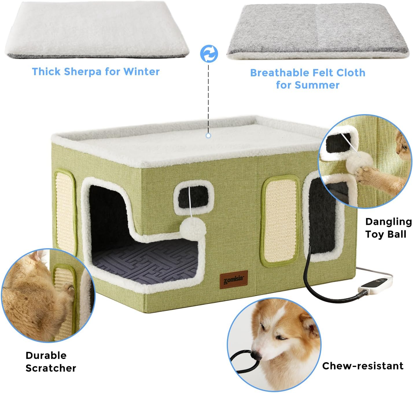 Detalle 2 de ZOMISIA Heated Cat House Bed 23 x 17 x 13 in