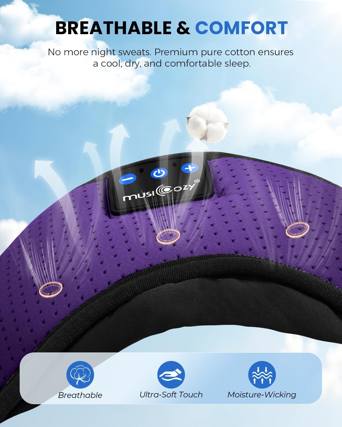 Detalle 2 de MUSICOZY Sleep Mask Headphones: 100% Blackout Bluetooth Eye Mask with Ultra-Thin Speakers
