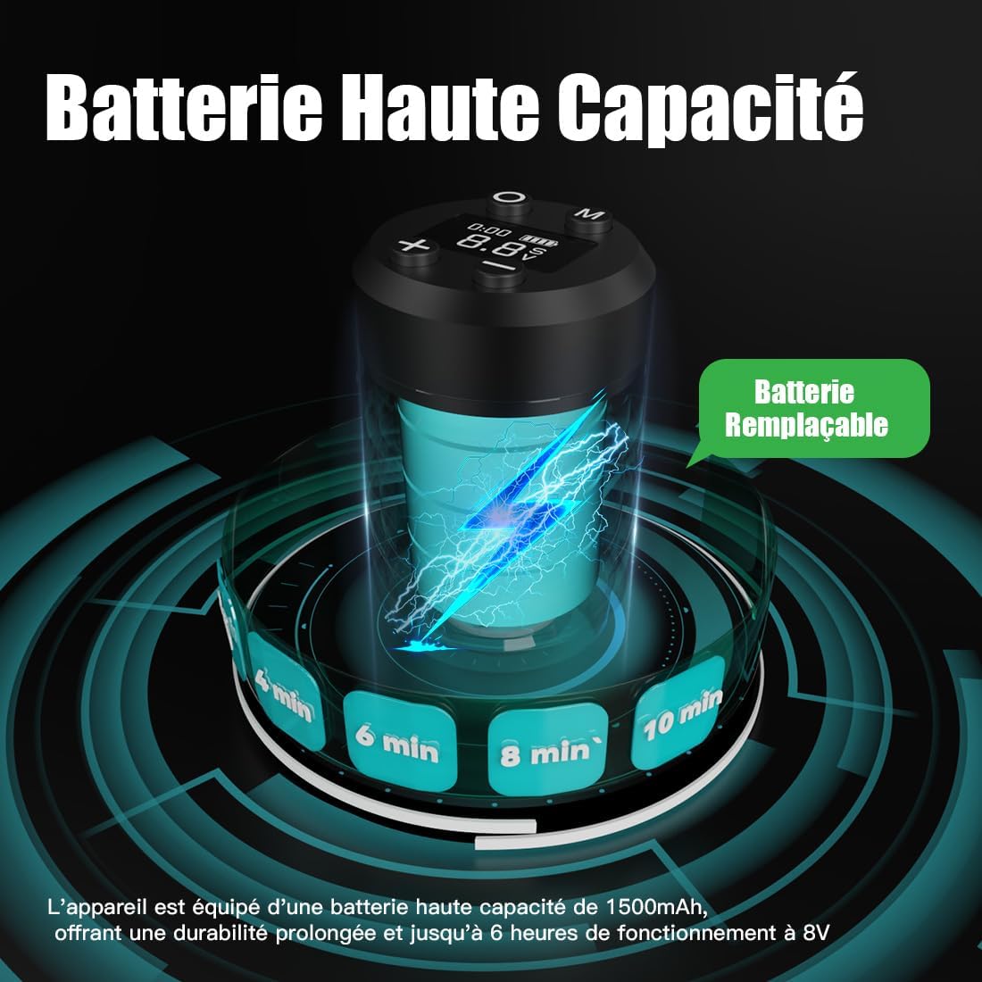 Detalle de Kit de machine à tatouer rotative sans fil Dragonhawk (batterie 1500 mAh, 20 aiguilles)