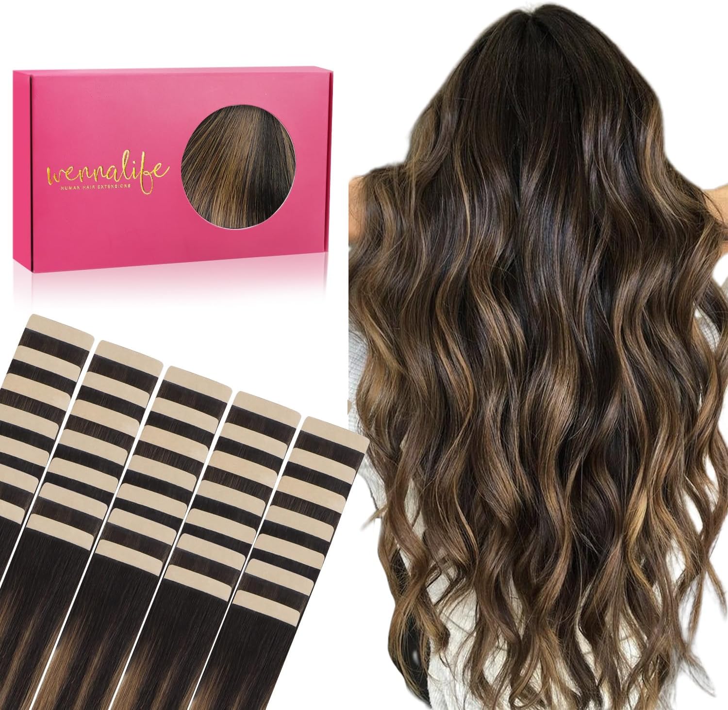 Detalle de WENNALIFE Extension Capelli Veri Biadesivo 50cm 100g