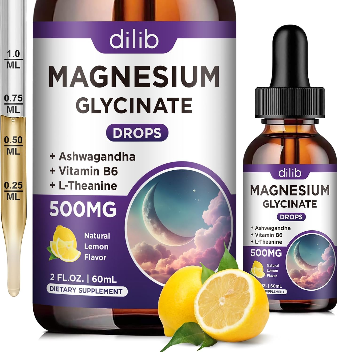 Detalle de dilib mggly-1 Magnesium Glycinate Drops with Vitamin B6, Ashwagandha and Chamomile