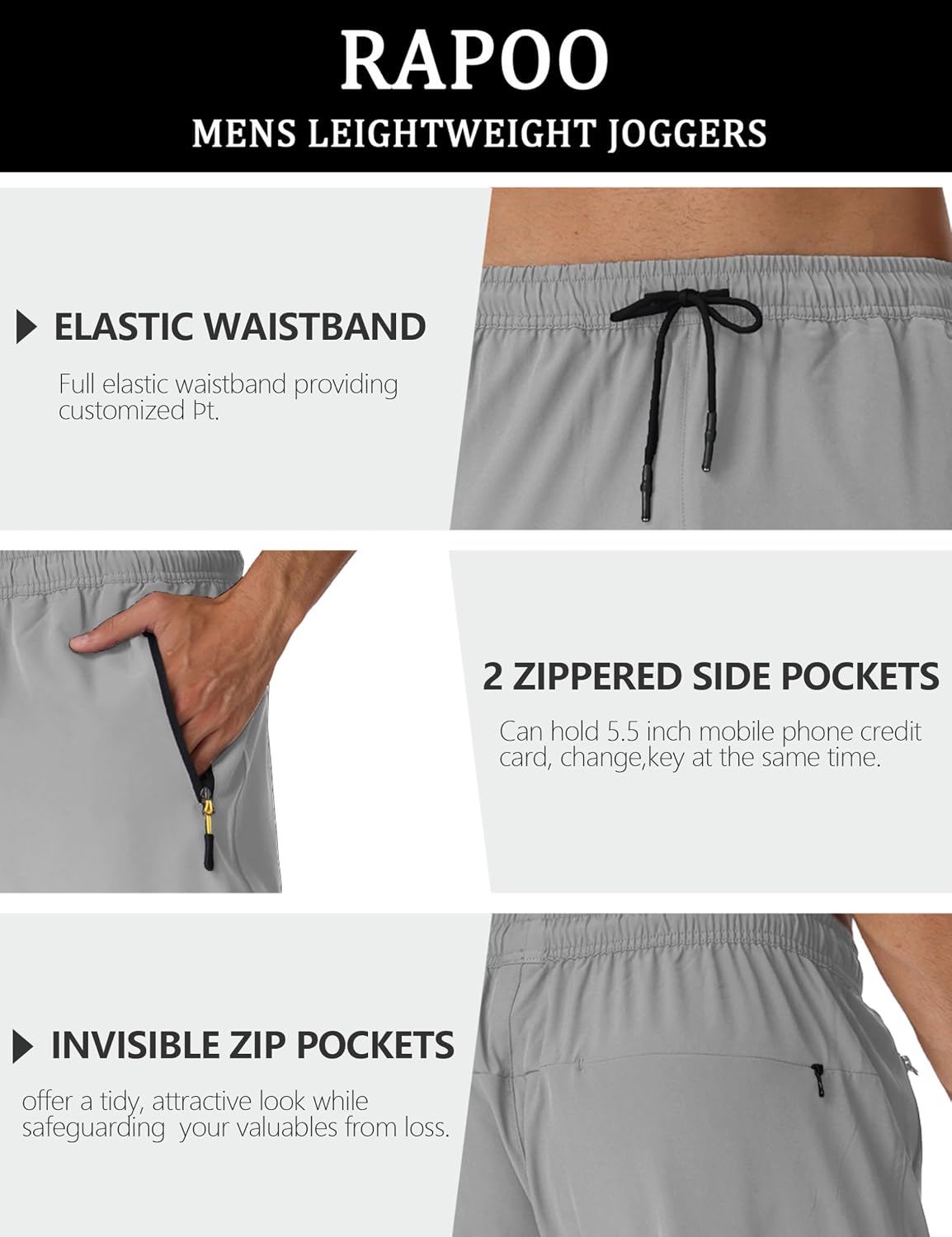Thumbnail 4 de Rapoo Lightweight Hiking Pants, Quick-Dry Stretch Joggers for Men
