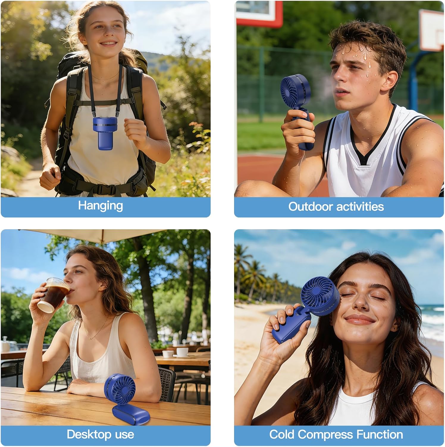 Thumbnail 6 de RaMokey Handheld Fan Rechargeable: 5 Speeds, Ice Cooling, 3-in-1 Portable Mini Fan (Dark Blue)